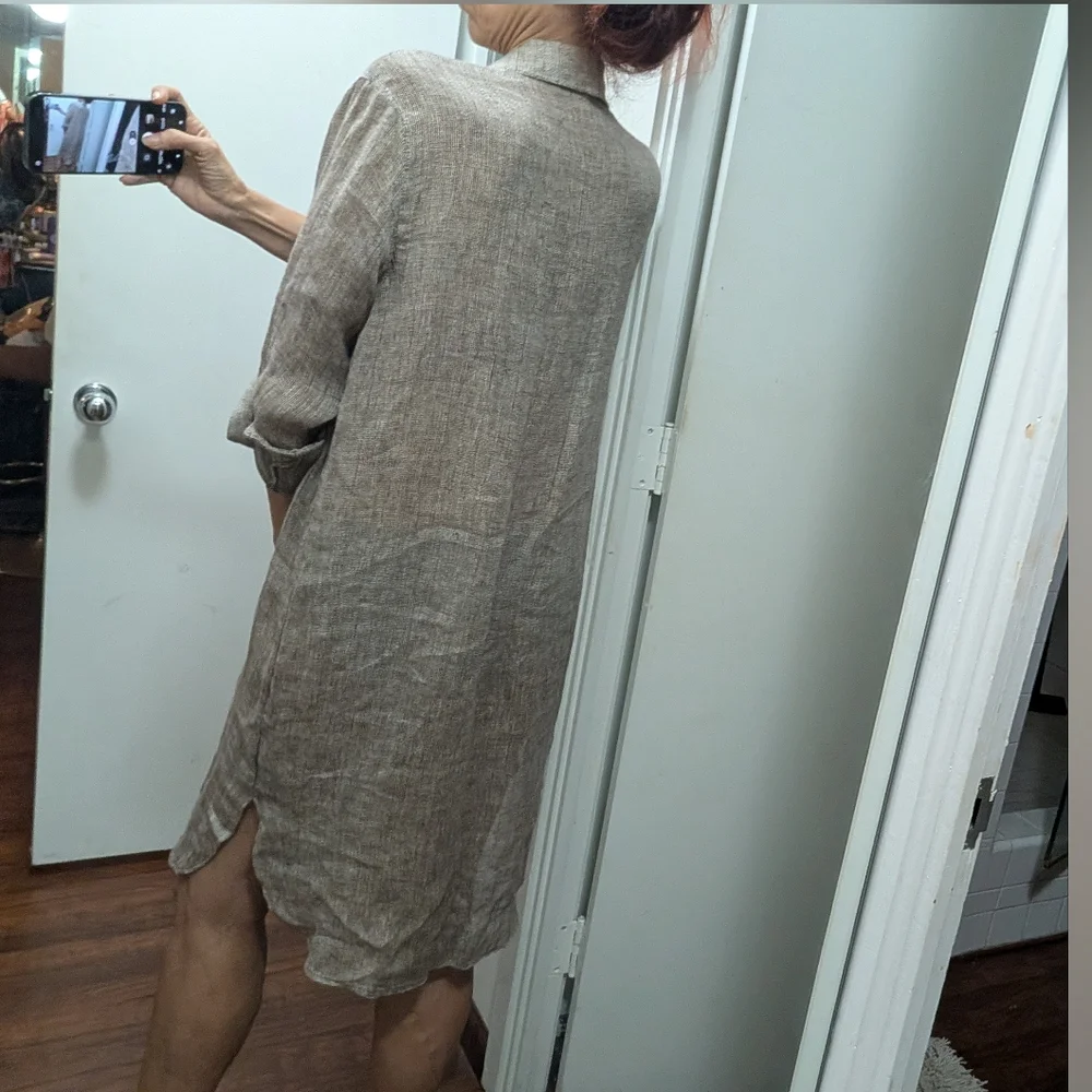 magaschoni loose knit tan linen shirt dress Size S